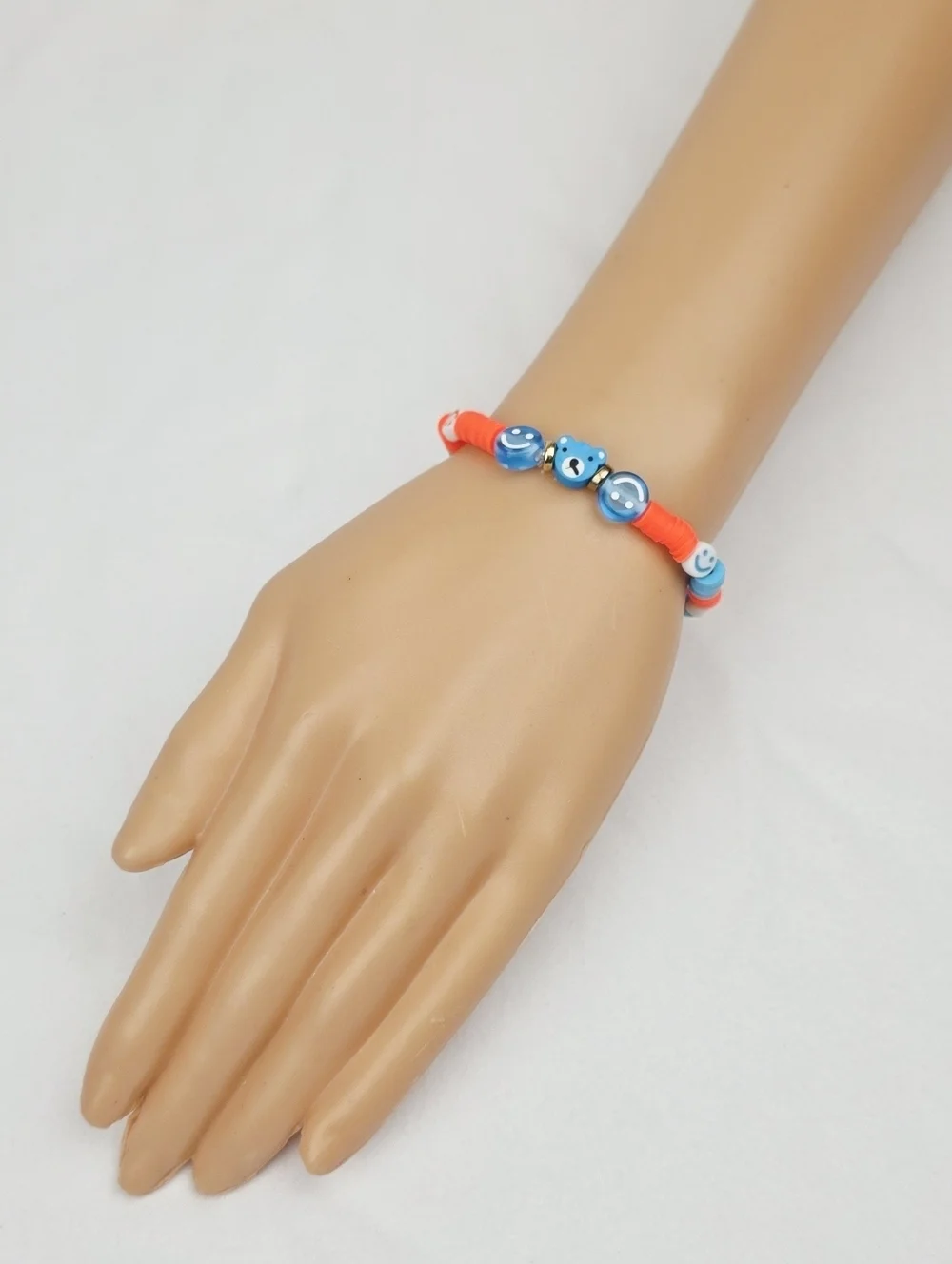 Handmade Clay Bead Smiley Face Bear  Bracelet
